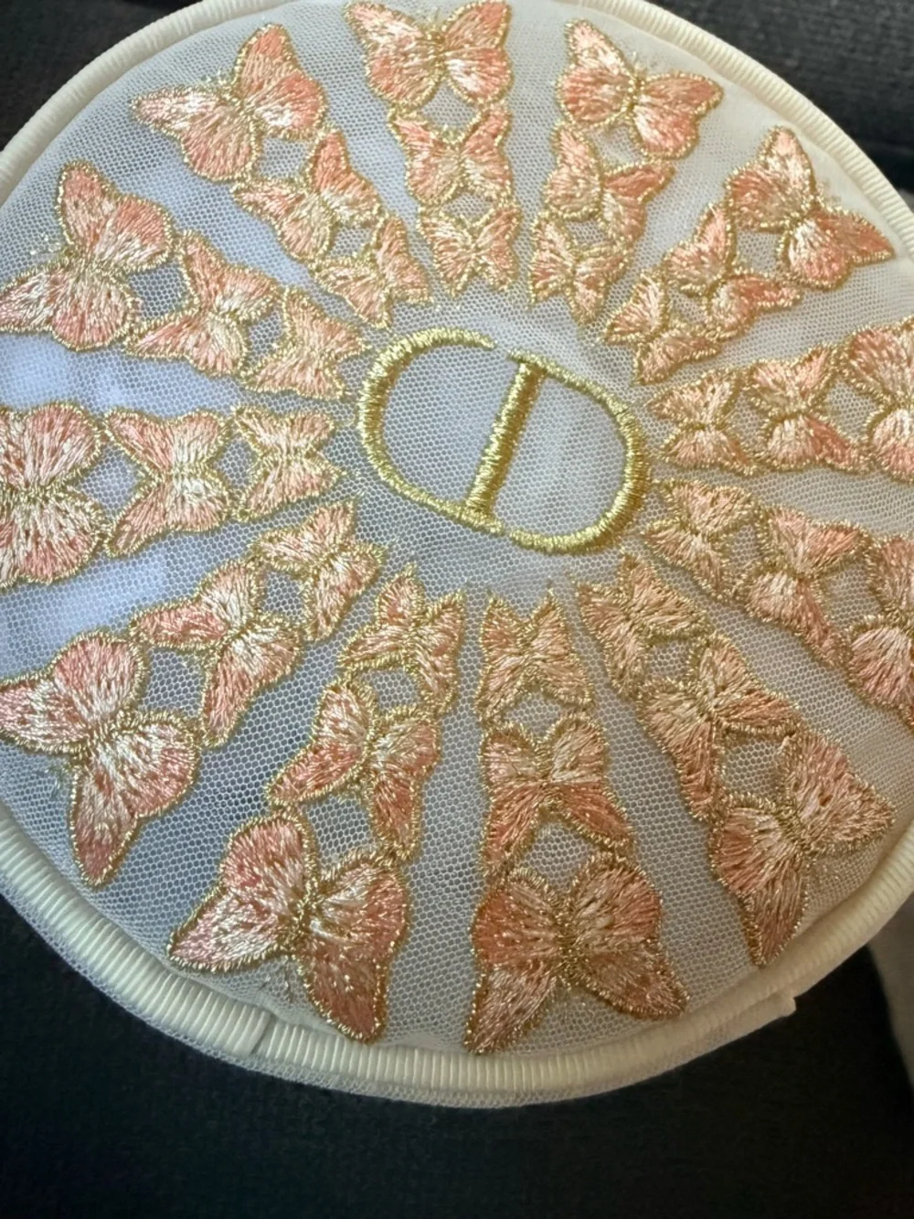 Dior Round Embroidered makeup Pouch in Peach & Gold w gifts - Picture 5 of 11
